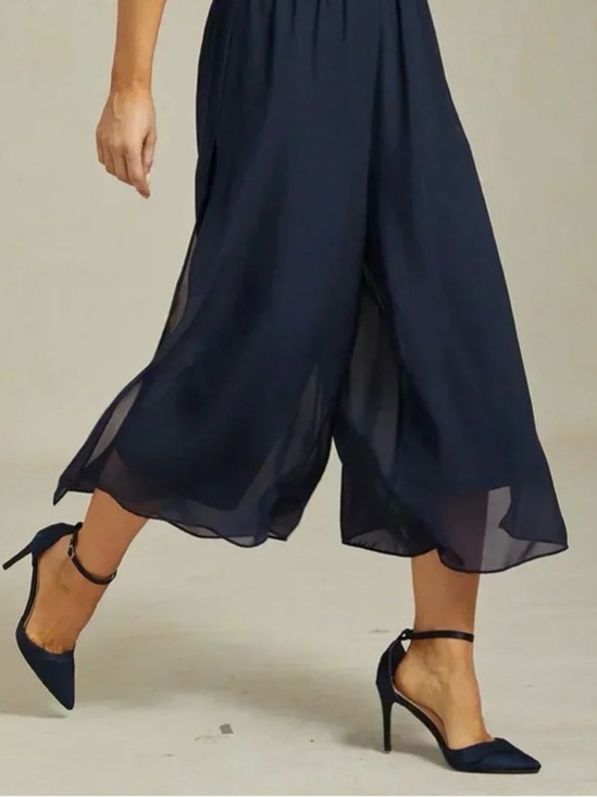 Msglamor Pants - Cropped Length Straight Leg Pant With Chiffon Split Leg Overlay BLACK & NAVY